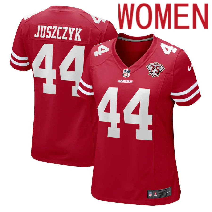 Women San Francisco 49ers #44 Kyle Juszczyk Nike Scarlet 75th Anniversary Player Game NFL Jersey->women nfl jersey->Women Jersey